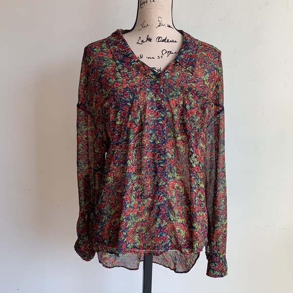 Free People Floral Button Down High Low Blouse - Picture 5 of 13